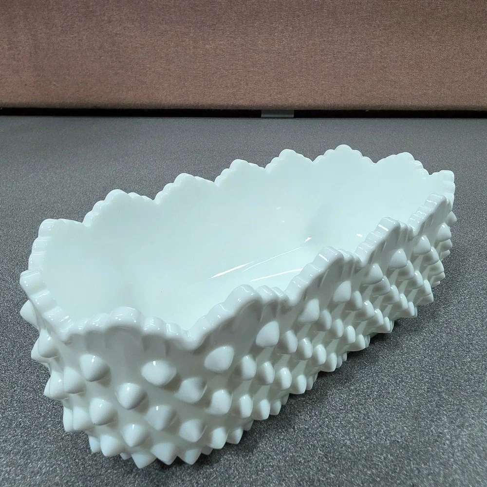 Fenton Hobnail Planter Milk‎ Glass White Excellent Scalloped Rectangular Bowl